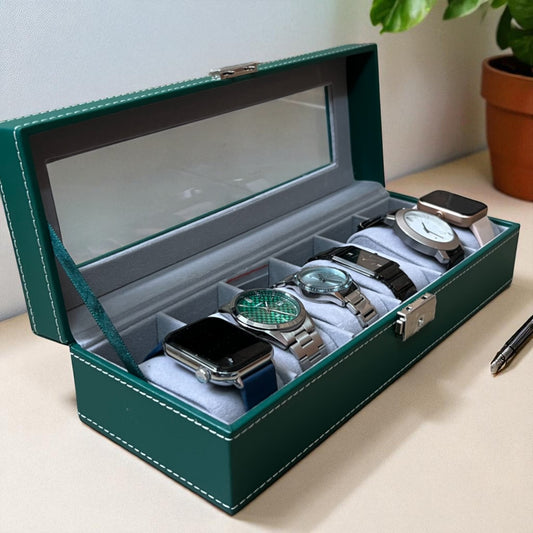 6 Slot Leather Watch Box - Green