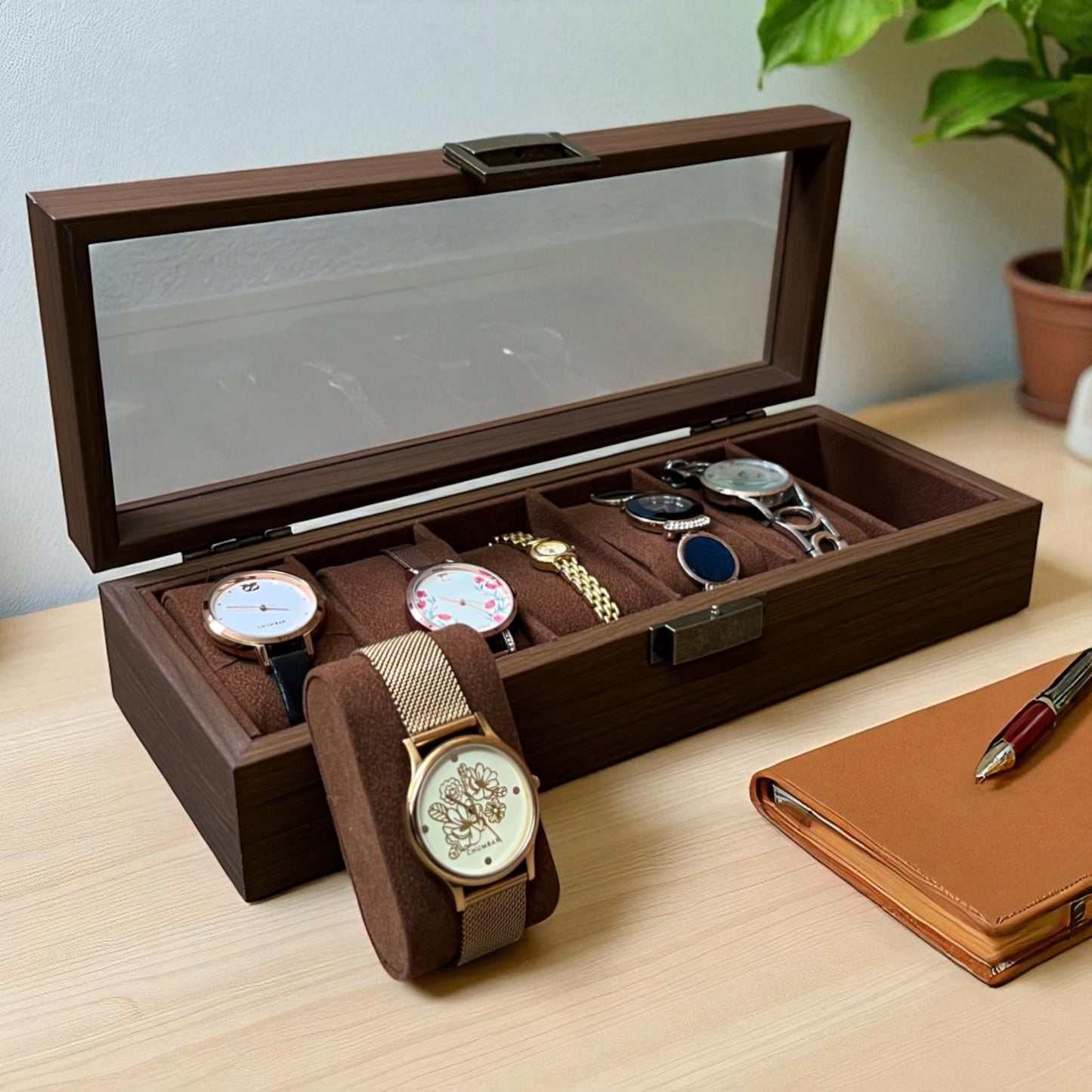 6-Slot Wooden Watch Box