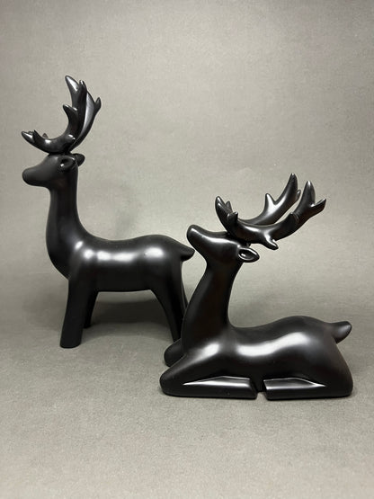 Sleek Black Deer Figurine Set