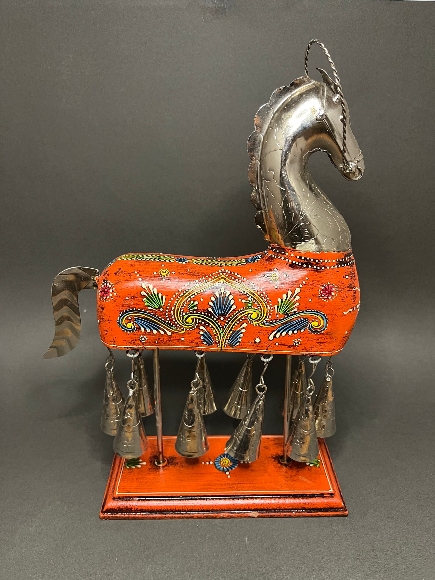 Handpainted Horse Figurine with Bells - Orange