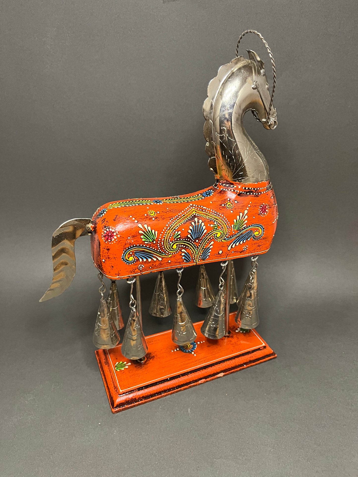 Handpainted Horse Figurine with Bells - Orange