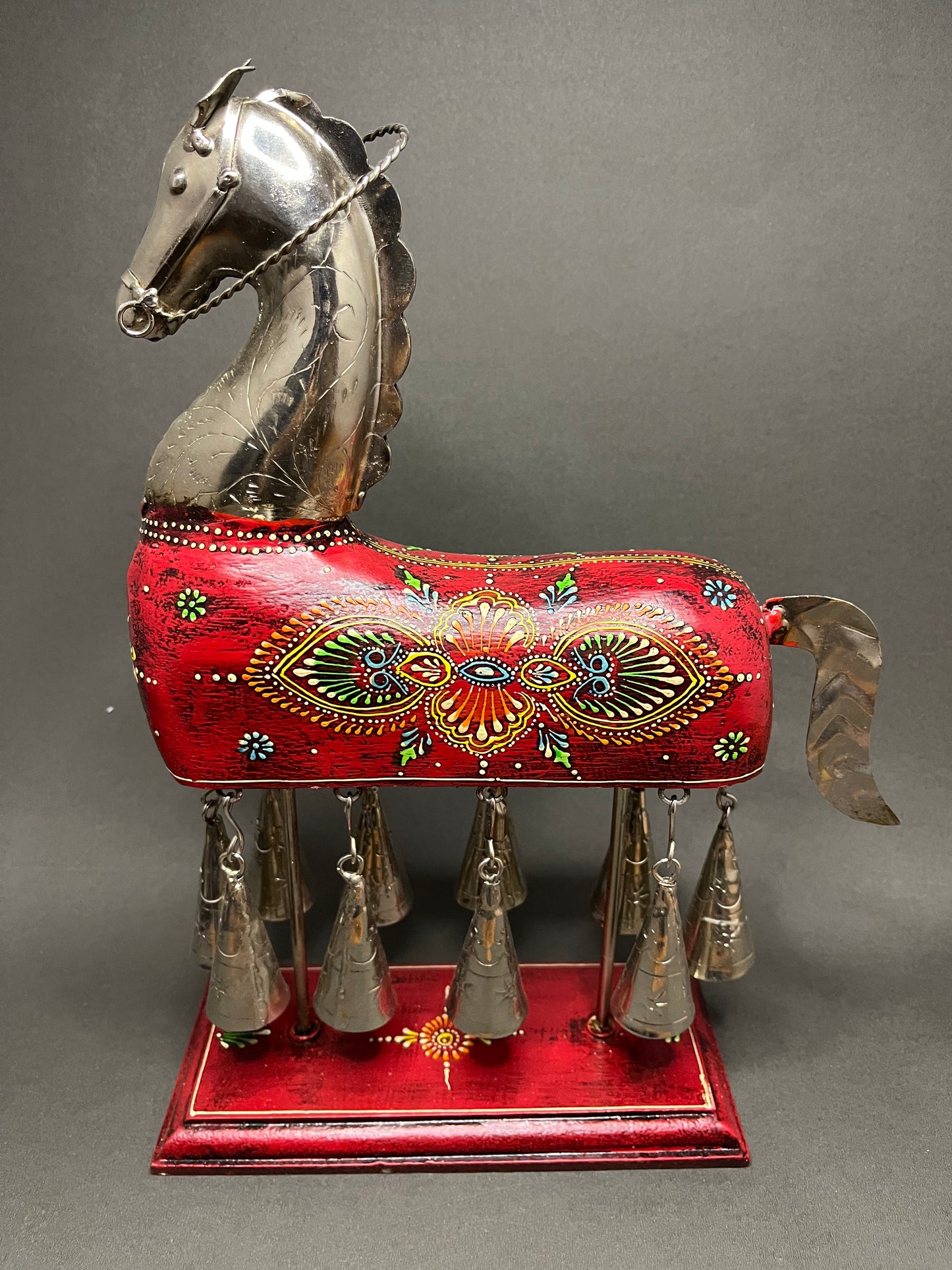 Handcpainted Horse Figurine with Bells - Red