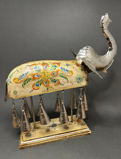 Hand painted Elephant Figurine with Bells - White