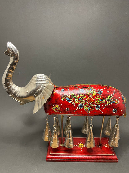 Hand painted Elephant Figurine with Bells - Red