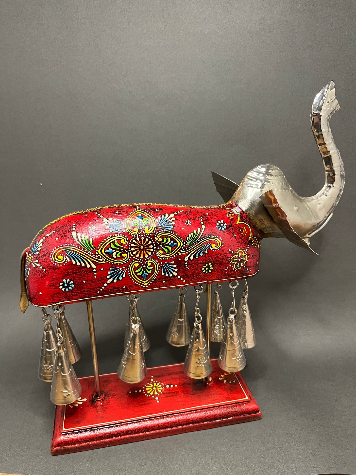 Hand painted Elephant Figurine with Bells - Red