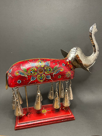Hand painted Elephant Figurine with Bells - Red