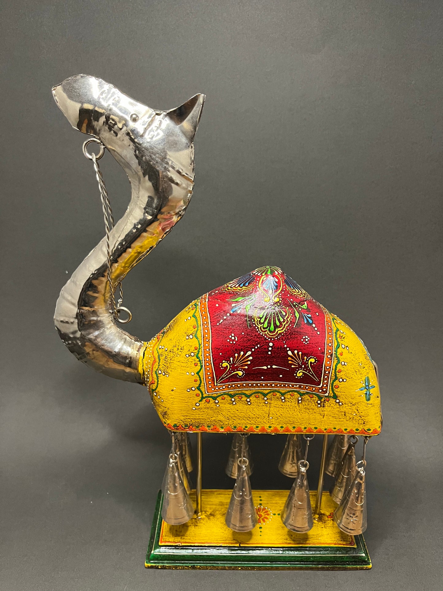 Handpainted Camel Figurine with Bells - Yellow