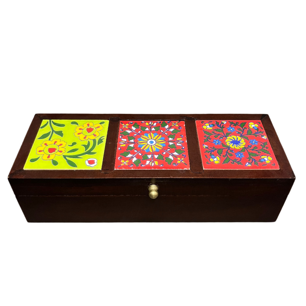 Handcrafted Wooden Storage Box (3 Tile)