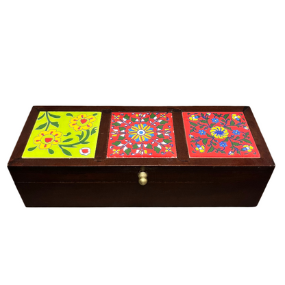 Handcrafted Wooden Storage Box (3 Tile)