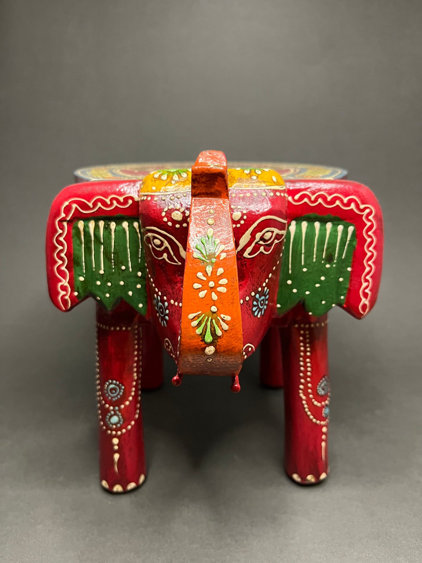 Handcrafted Wooden Elephant Stool - Red