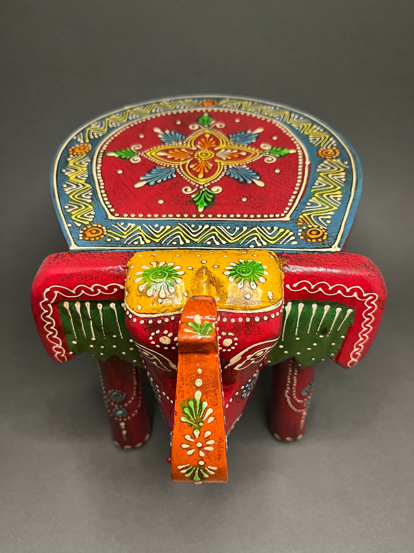 Handcrafted Wooden Elephant Stool - Red