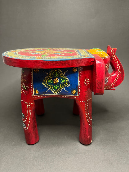 Handcrafted Wooden Elephant Stool - Red