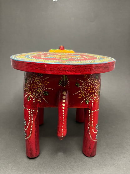 Handcrafted Wooden Elephant Stool - Red