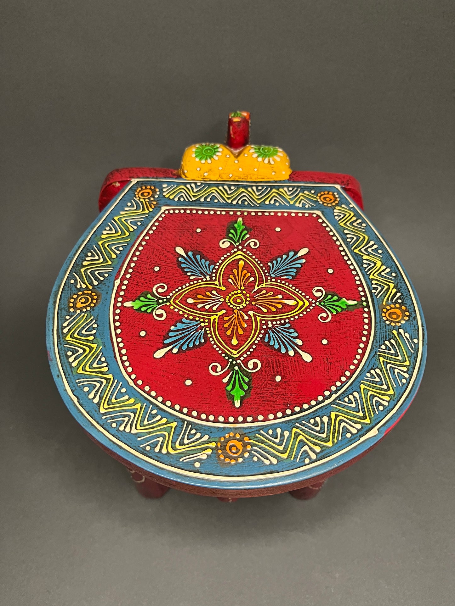 Handcrafted Wooden Elephant Stool - Red
