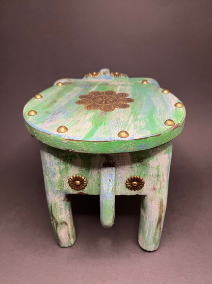 Handcrafted Wooden Elephant Stool - Green