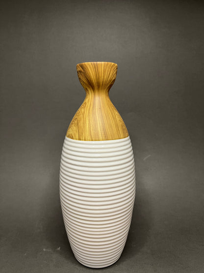 Modern Ceramic & Wood Vase Set