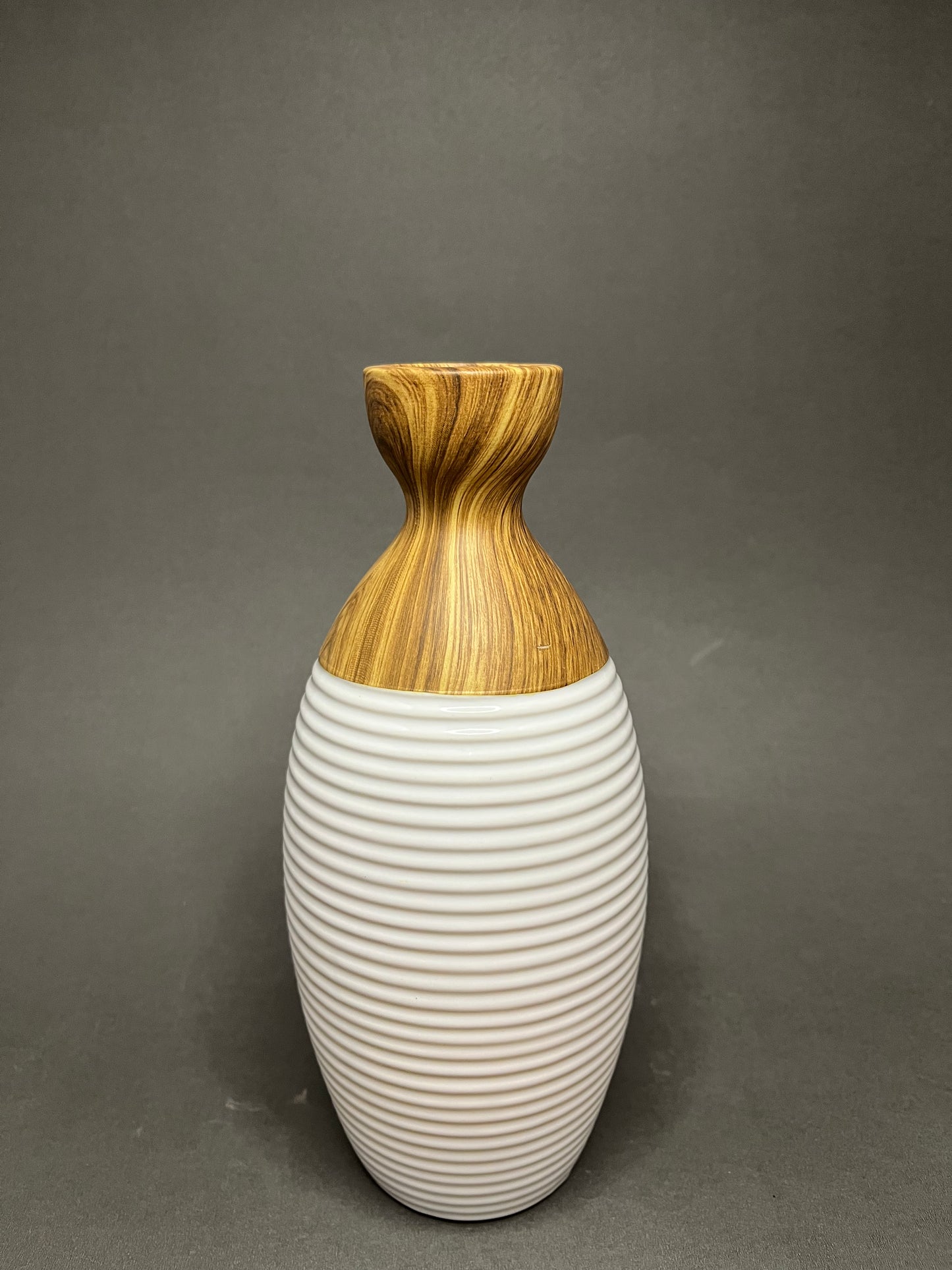 Modern Ceramic & Wood Vase Set