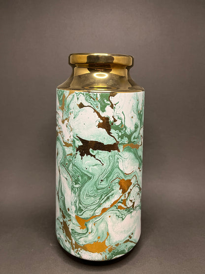 Green & Gold Marble Finish Vase Set