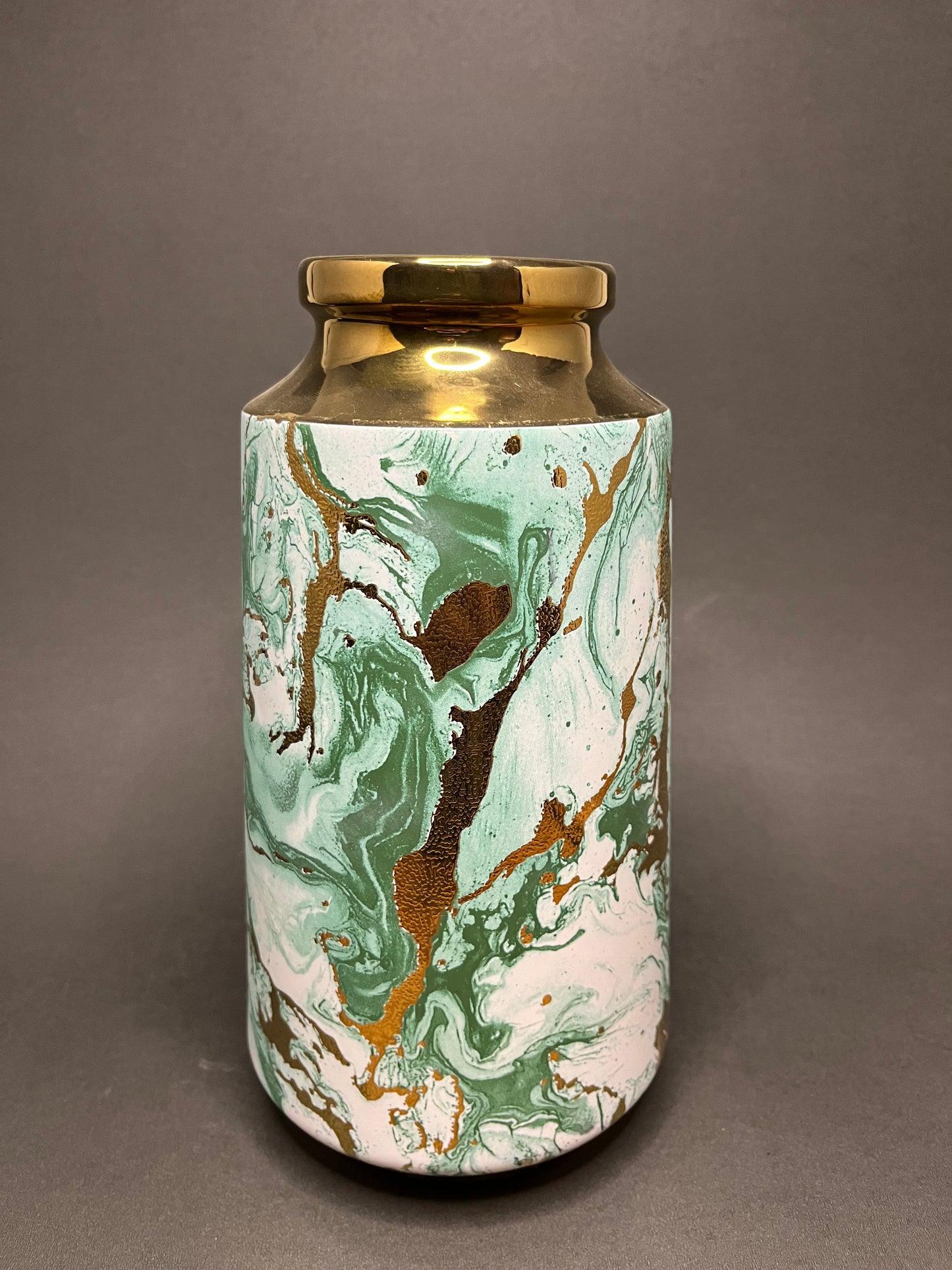 Green & Gold Marble Finish Vase Set