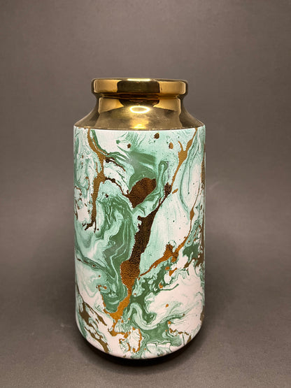 Green & Gold Marble Finish Vase Set