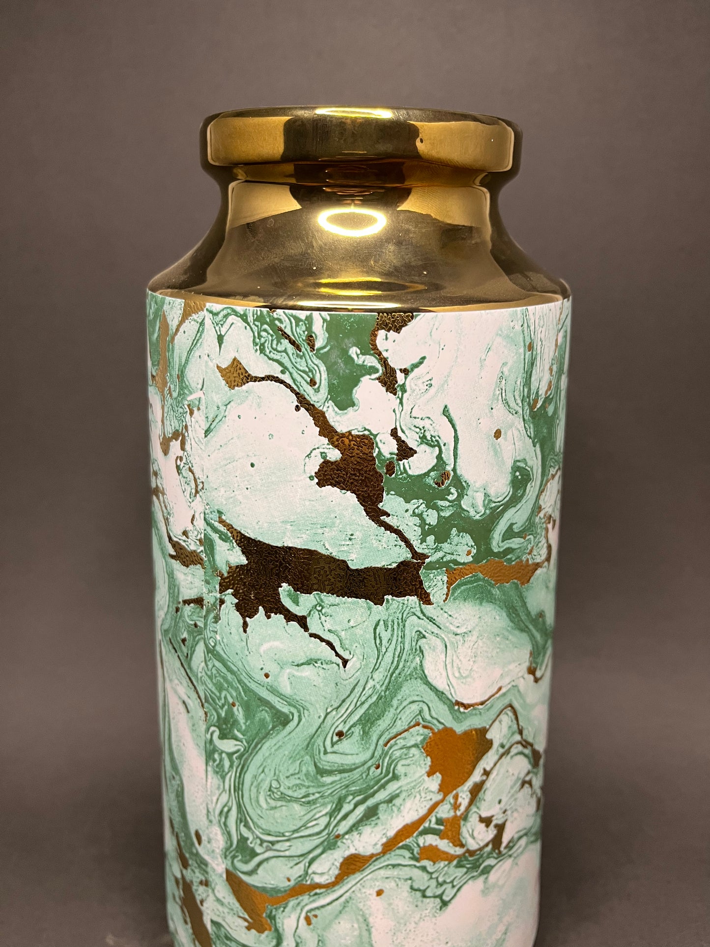 Green & Gold Marble Finish Vase Set