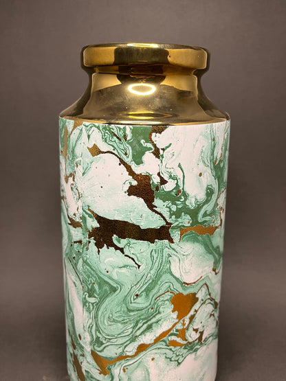 Green & Gold Marble Finish Vase Set