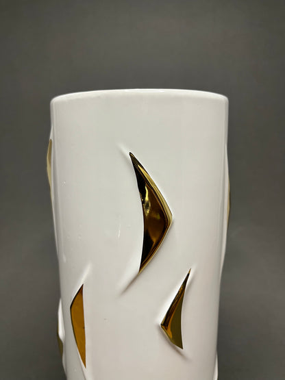Modern White & Gold Ceramic Vase
