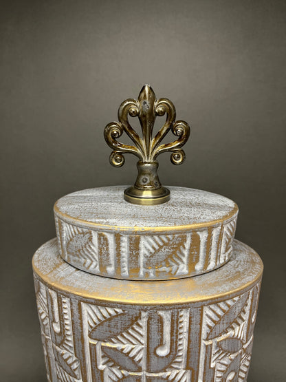 Vintage Leaf-Embossed Decorative Jar