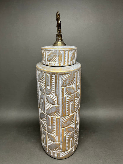Vintage Leaf-Embossed Decorative Jar
