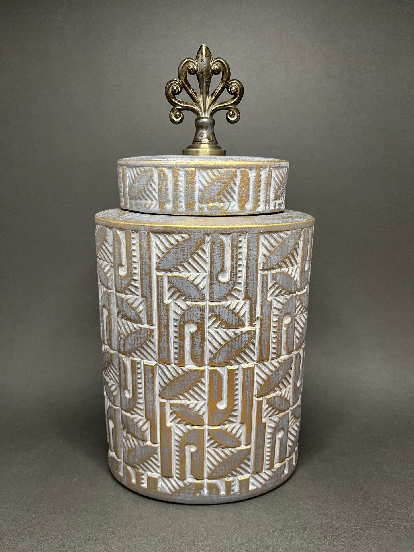 Vintage Leaf-Embossed Decorative Jar