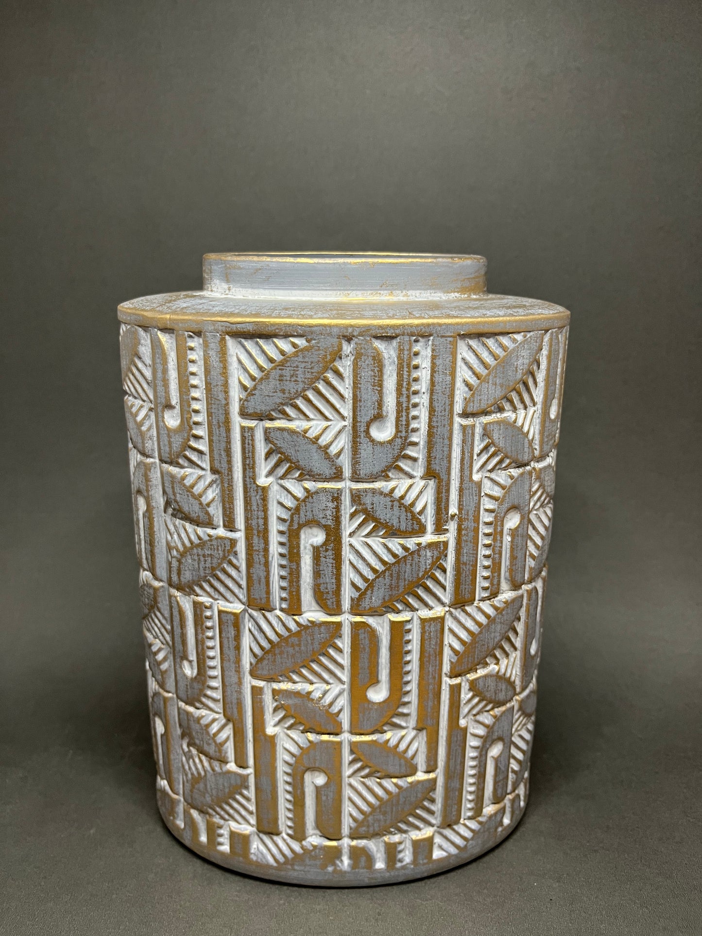 Vintage Leaf-Embossed Decorative Jar