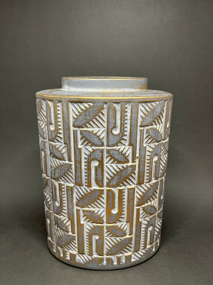 Vintage Leaf-Embossed Decorative Jar