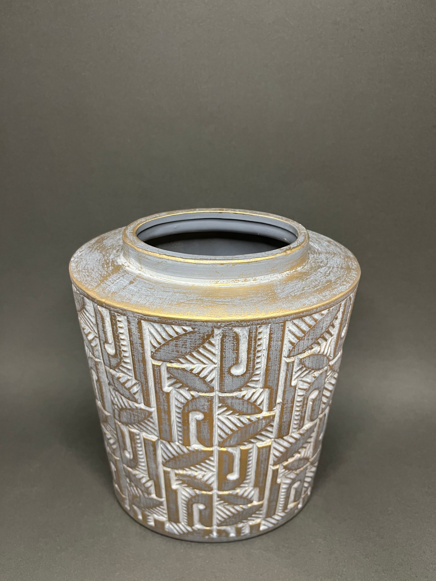 Vintage Leaf-Embossed Decorative Jar