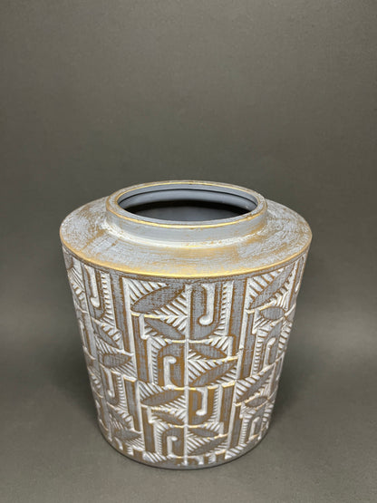 Vintage Leaf-Embossed Decorative Jar