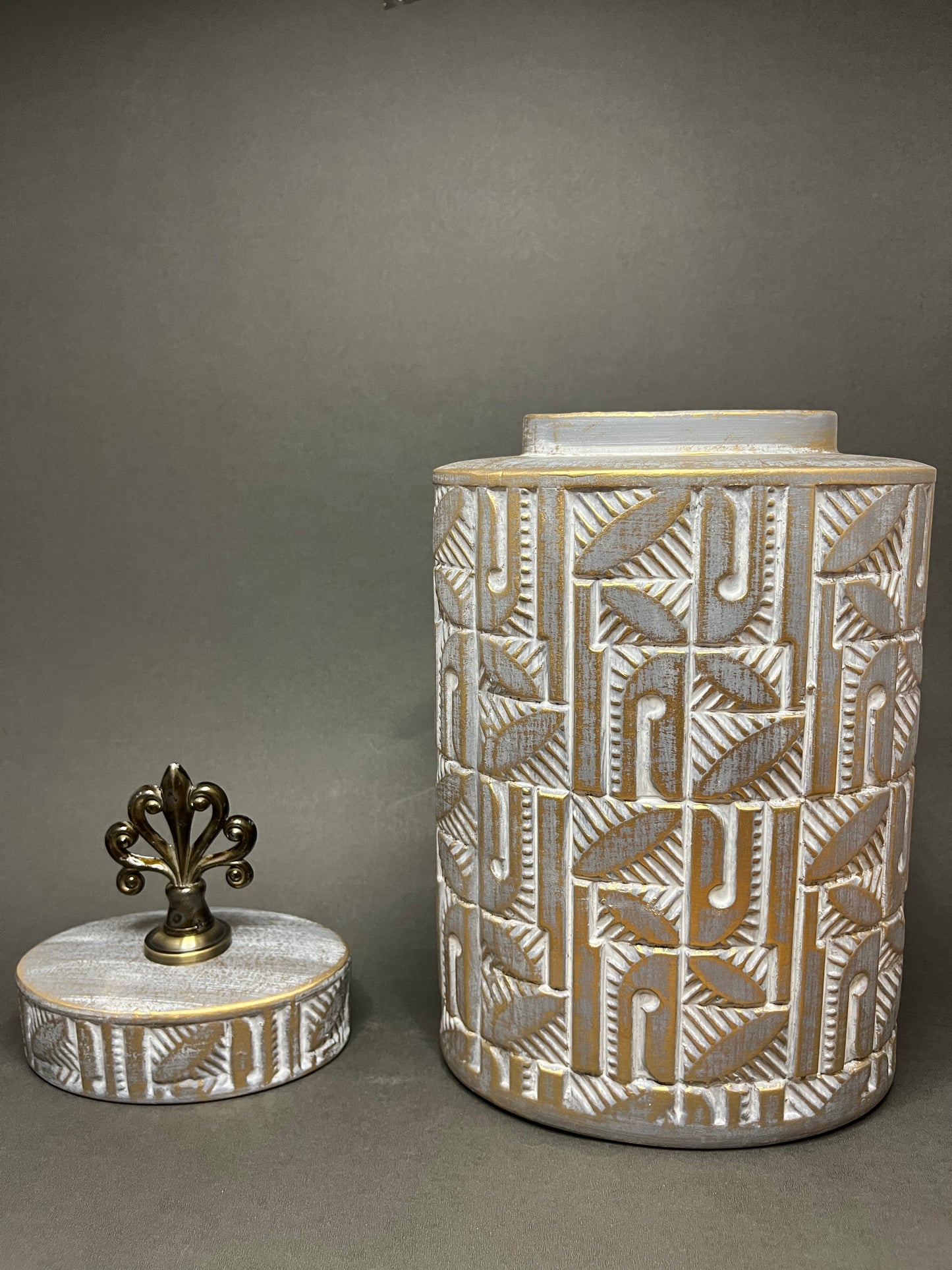 Vintage Leaf-Embossed Decorative Jar
