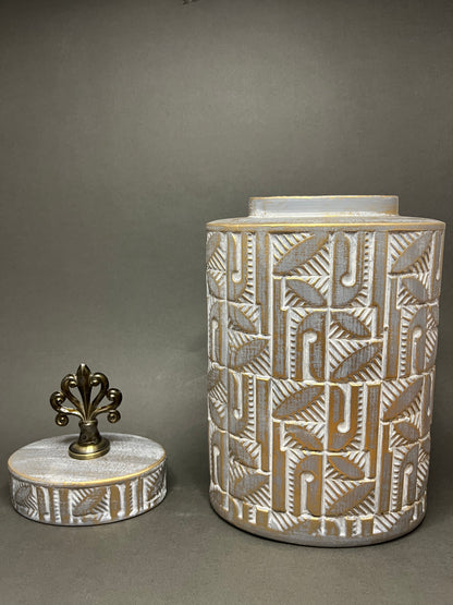 Vintage Leaf-Embossed Decorative Jar
