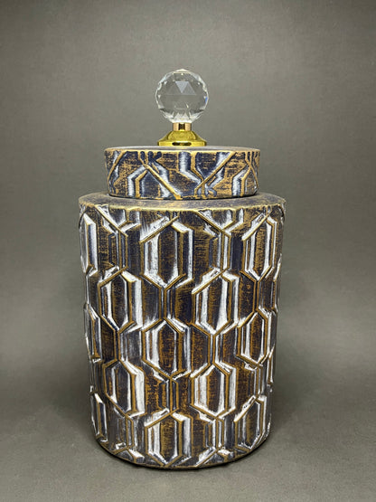 Vintage Geometric Decorative Jar with Crystal Knob
