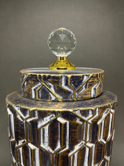 Vintage Geometric Decorative Jar with Crystal Knob