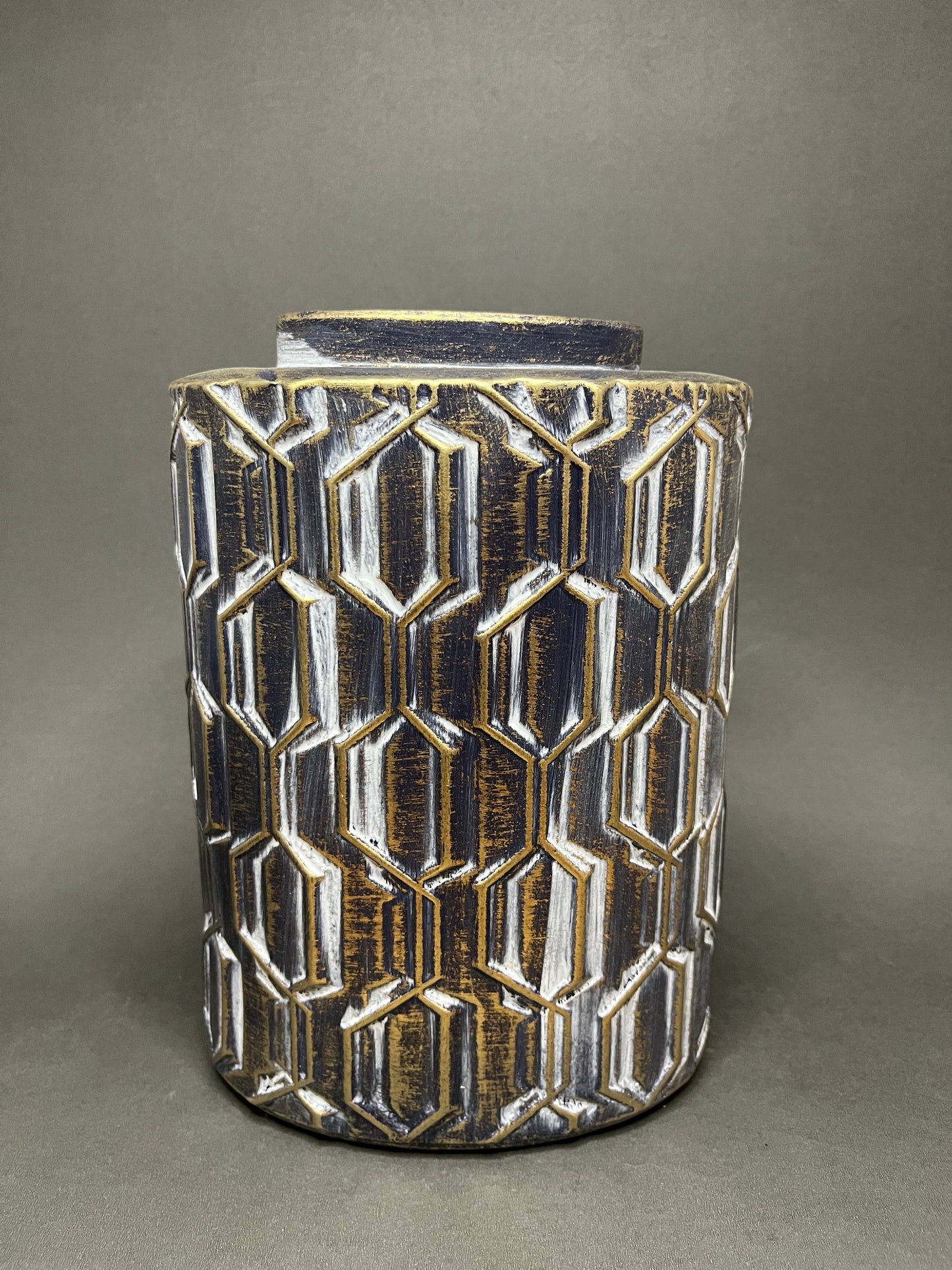 Vintage Geometric Decorative Jar with Crystal Knob