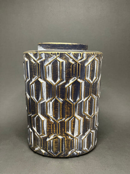 Vintage Geometric Decorative Jar with Crystal Knob