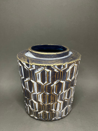Vintage Geometric Decorative Jar with Crystal Knob