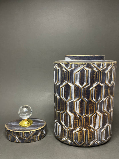 Vintage Geometric Decorative Jar with Crystal Knob