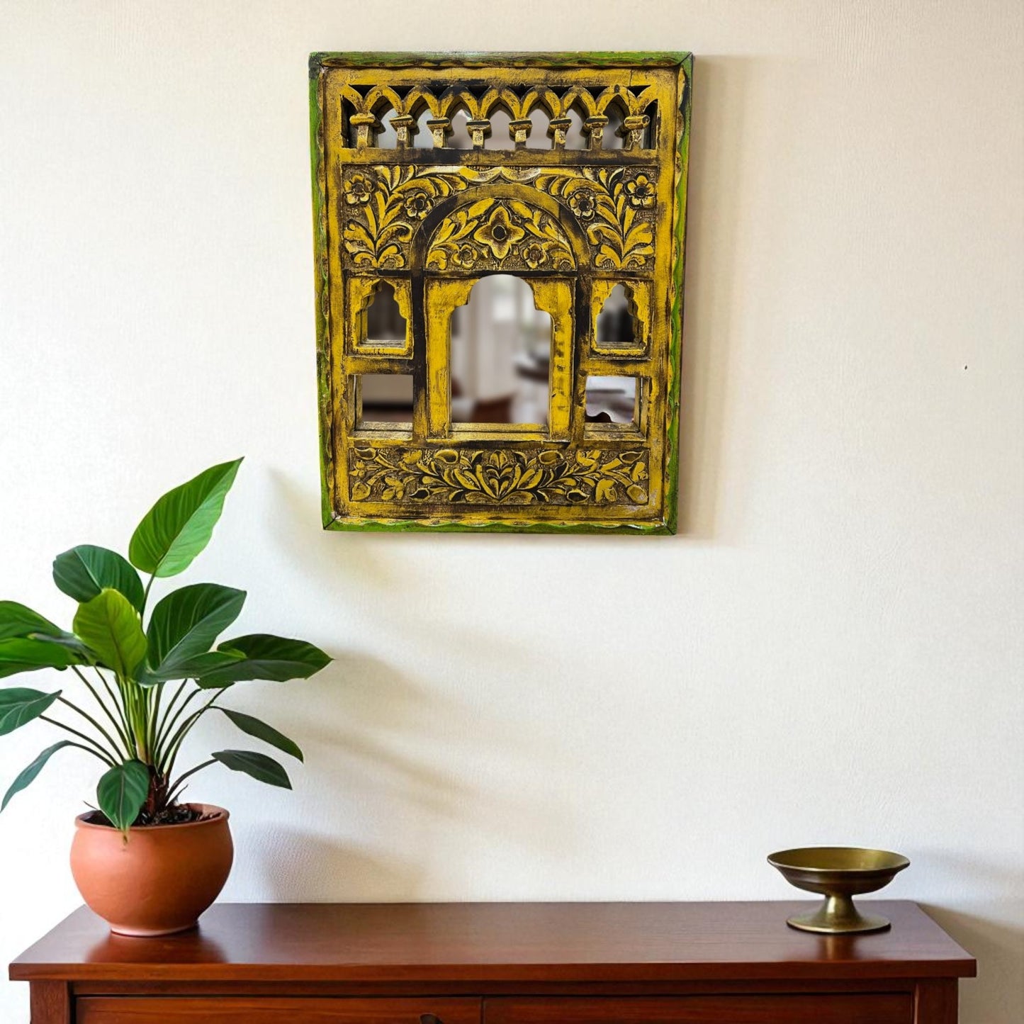 Small Yellow Jharokha Mirror