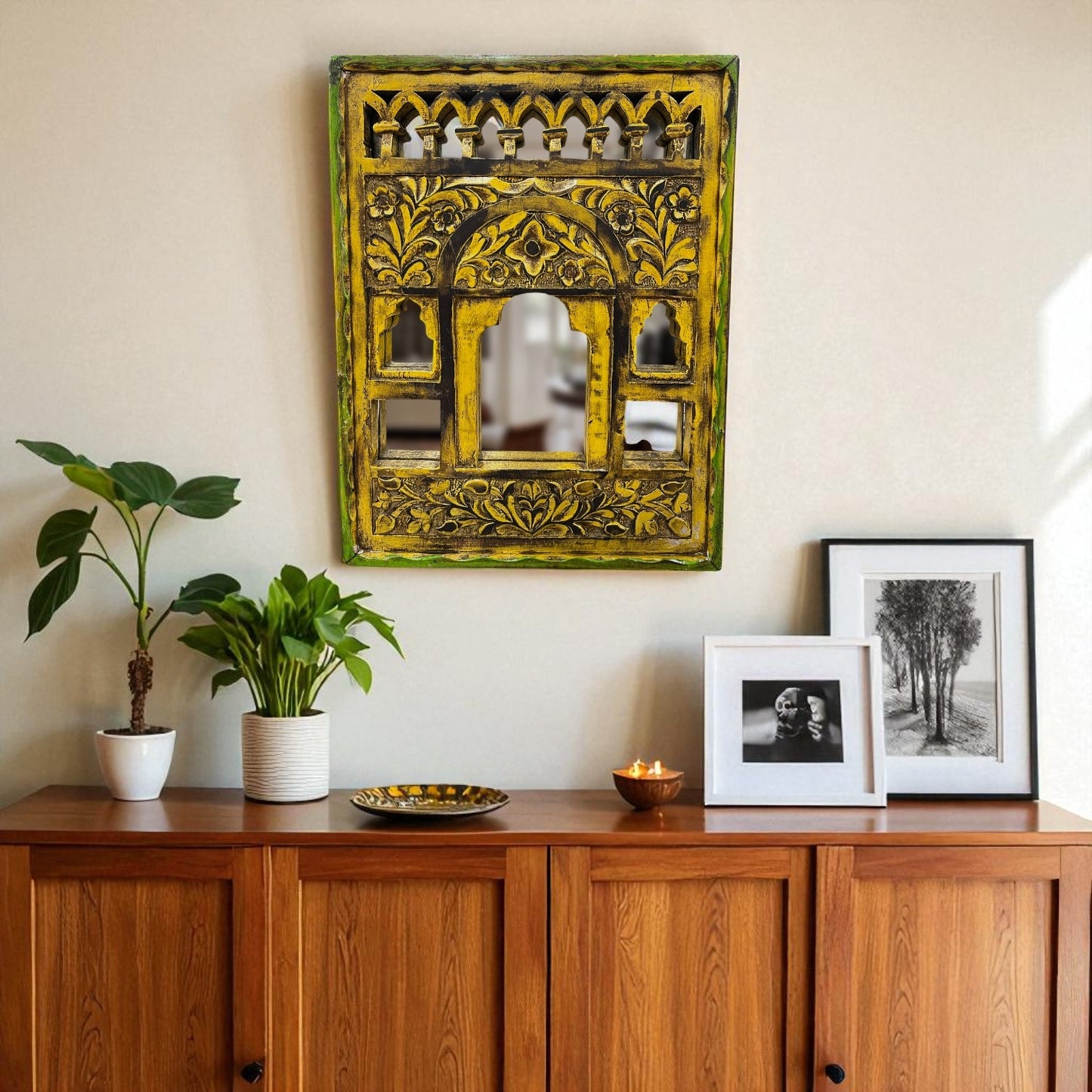 Small Yellow Jharokha Mirror