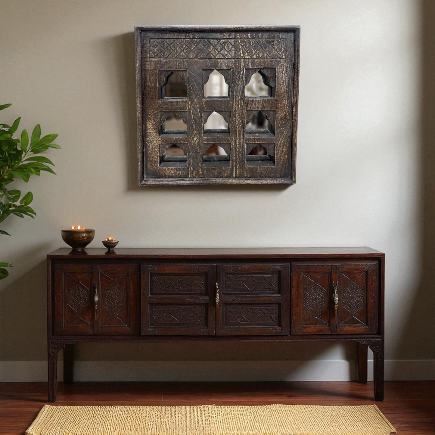 Jaali Charm Mirror - Brown
