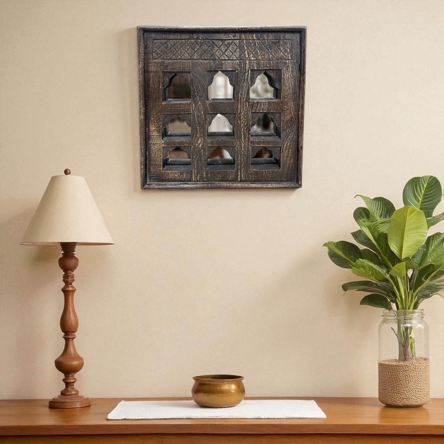 Jaali Charm Mirror - Brown