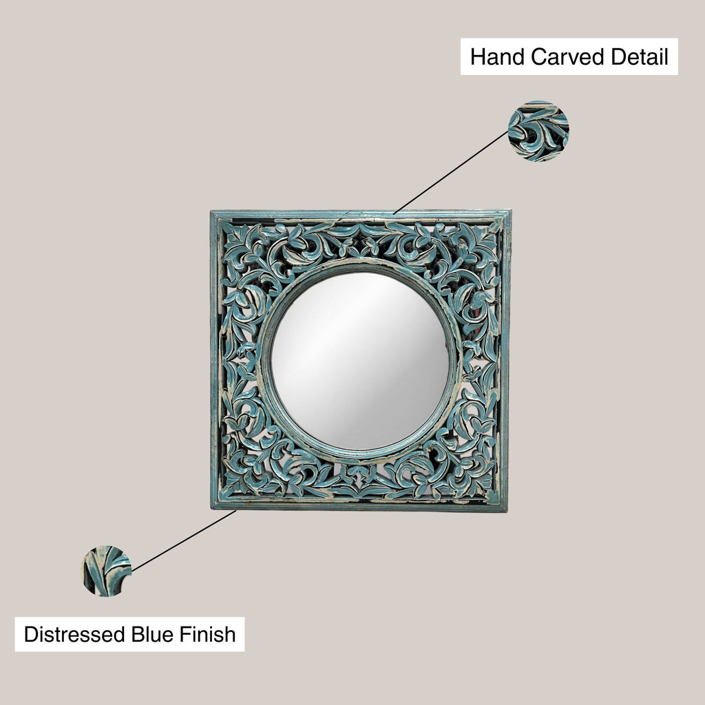 Blue Hand Carved Mirror
