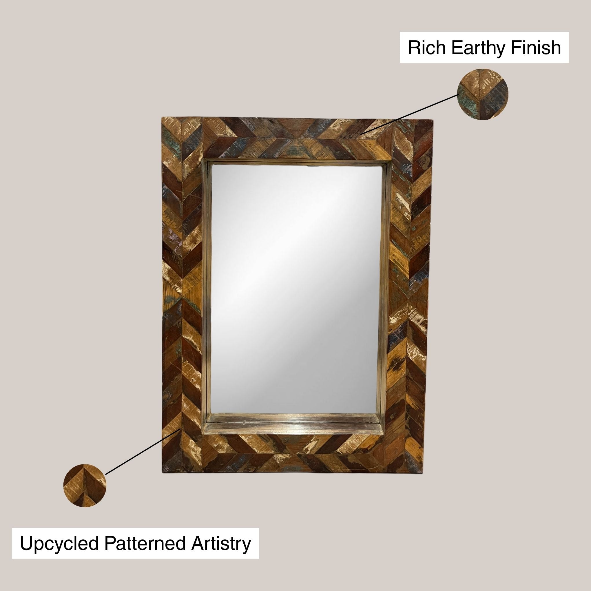 Distressed Wooden Patterned Mirror