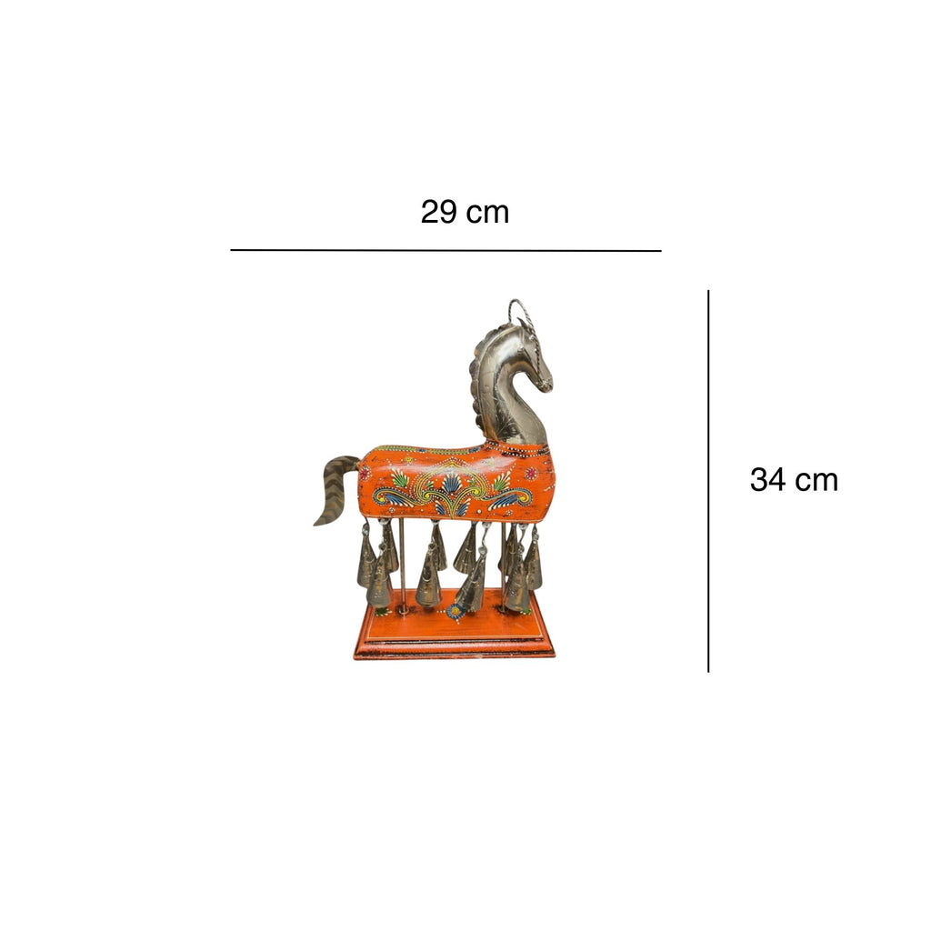 Handpainted Horse Figurine with Bells - Orange