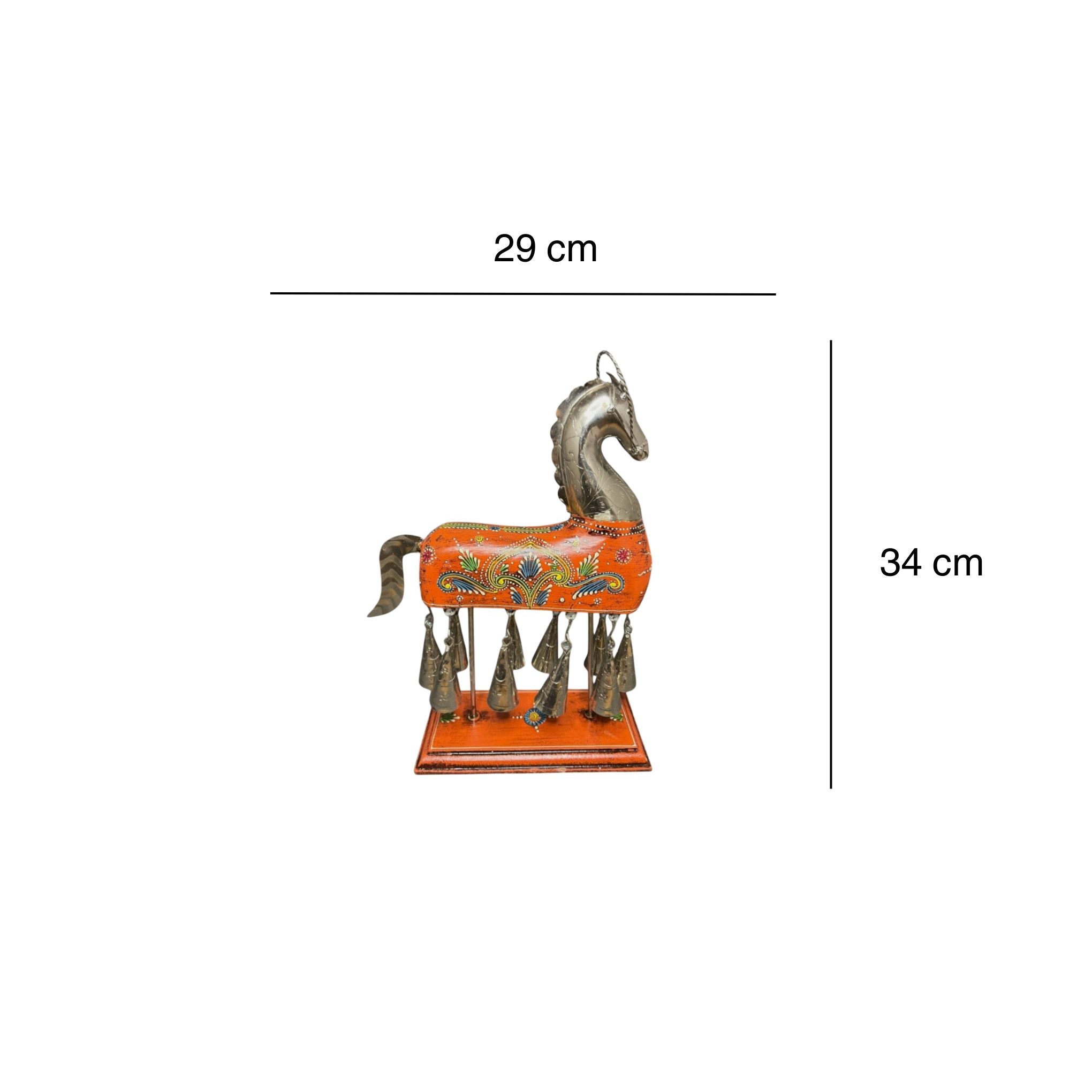 Handpainted Horse Figurine with Bells - Orange